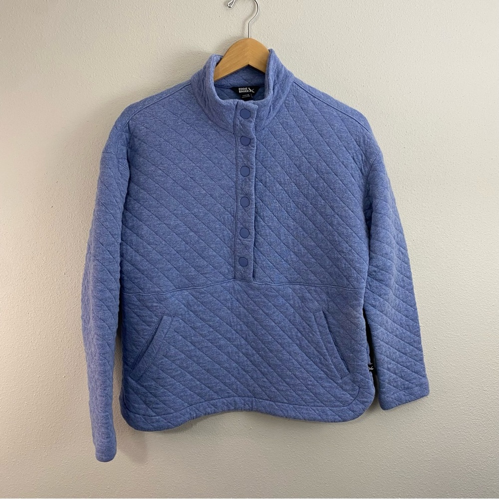 Eddie Bauer Quilted 1/4 Button Up Pullover Sweatshirt Blue Women’s Medium